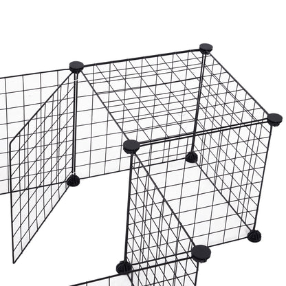 Grid Pen Playpen for Small Animals Playpen Small Animal Cage Metal Grid Flexible Adjustable Black 106 x 73 x 36 cm