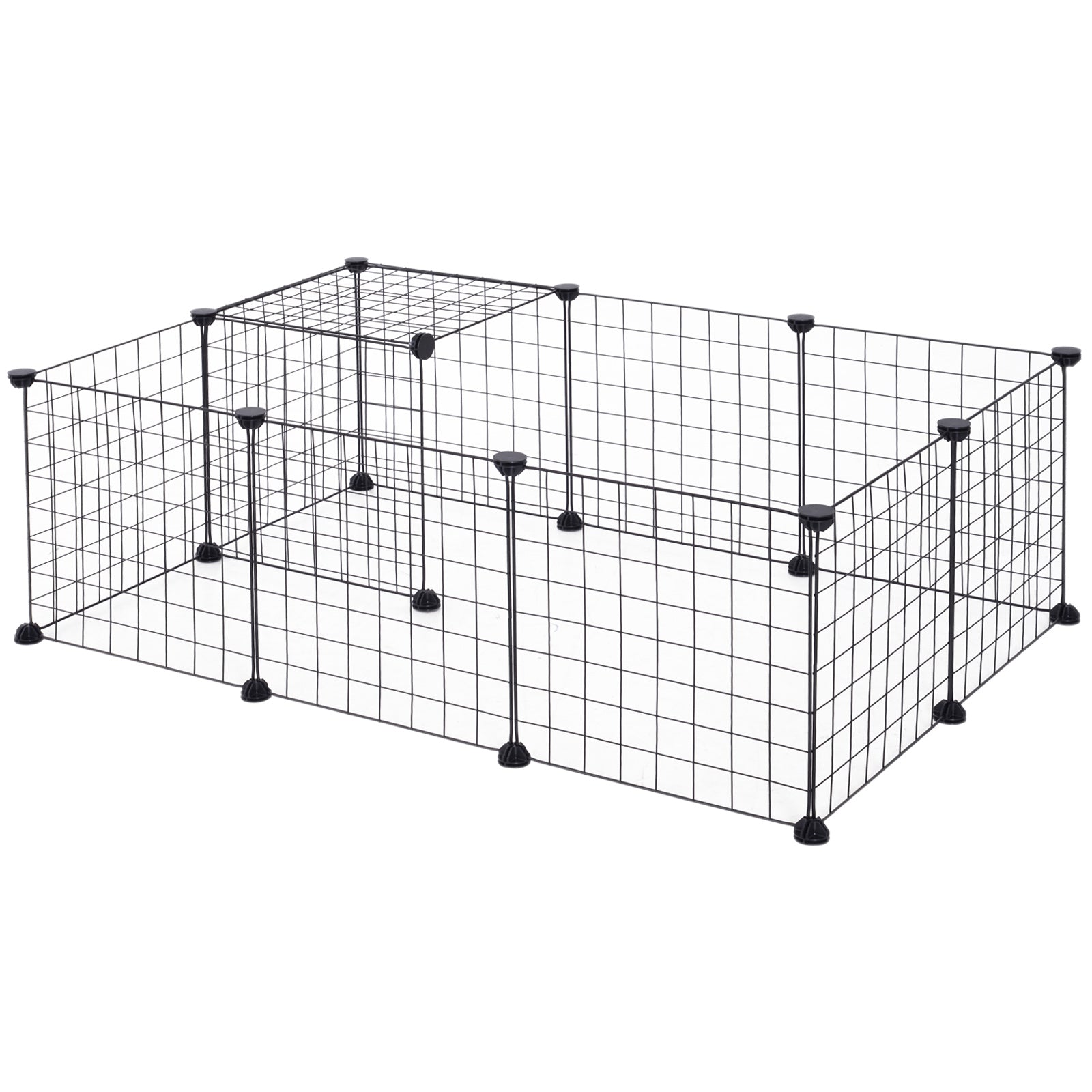 Grid Pen Playpen for Small Animals Playpen Small Animal Cage Metal Grid Flexible Adjustable Black 106 x 73 x 36 cm