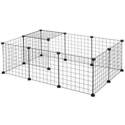 Grid Pen Playpen for Small Animals Playpen Small Animal Cage Metal Grid Flexible Adjustable Black 106 x 73 x 36 cm