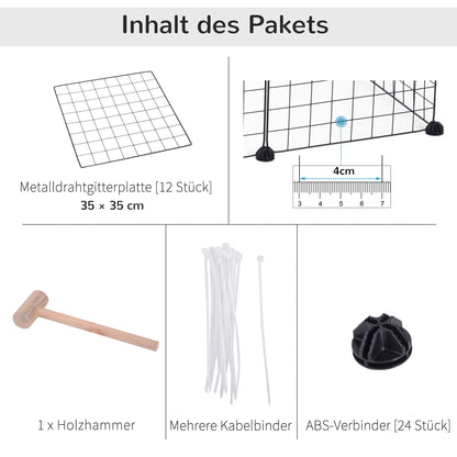 Grid Pen Playpen for Small Animals Playpen Small Animal Cage Metal Grid Flexible Adjustable Black 106 x 73 x 36 cm