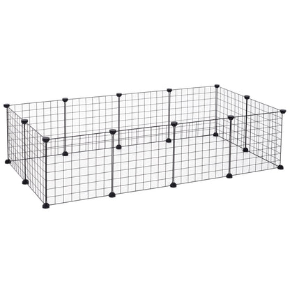 Grid Pen Playpen for Small Animals Playpen Small Animal Cage Metal Grid Flexible Adjustable Black 106 x 73 x 36 cm