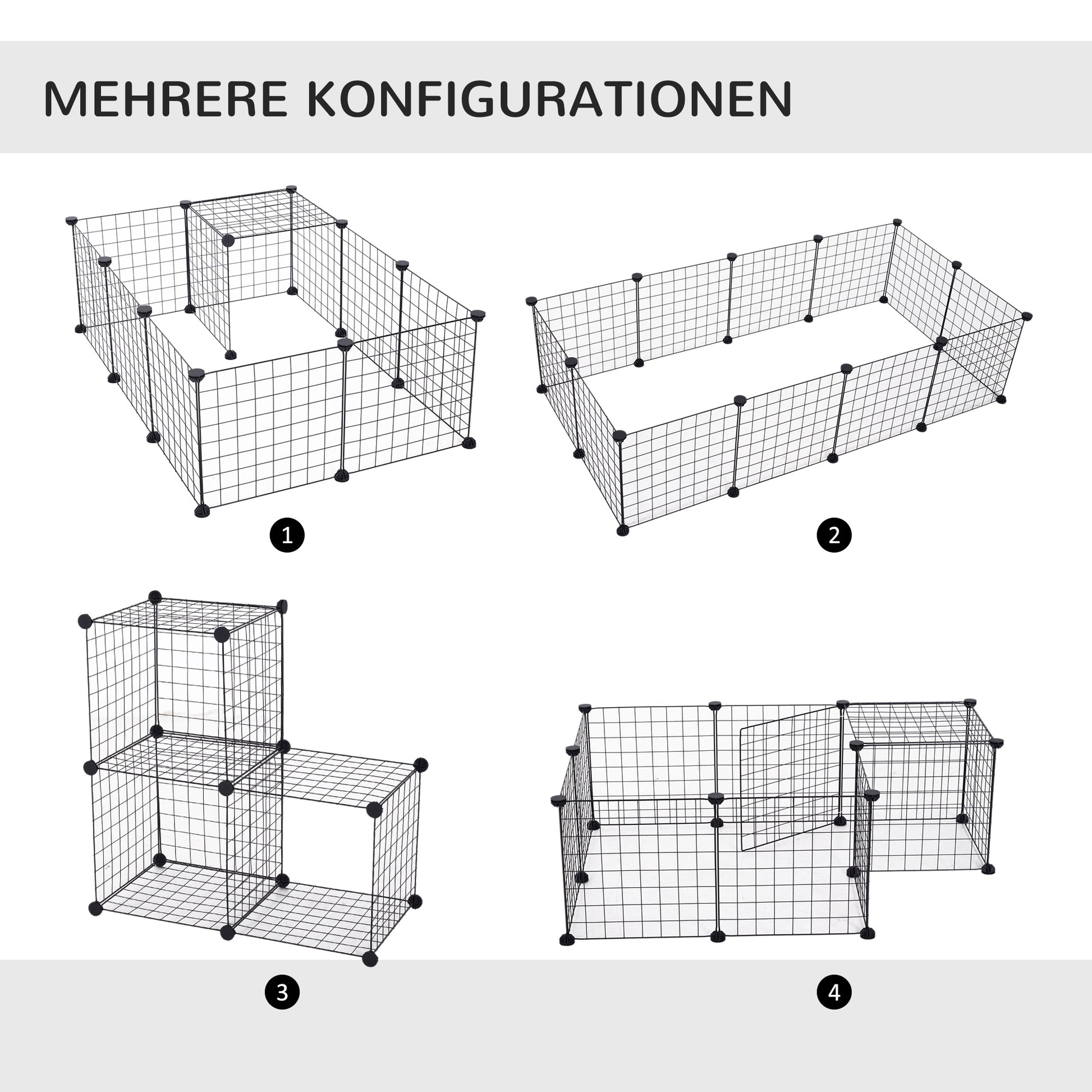 Grid Pen Playpen for Small Animals Playpen Small Animal Cage Metal Grid Flexible Adjustable Black 106 x 73 x 36 cm