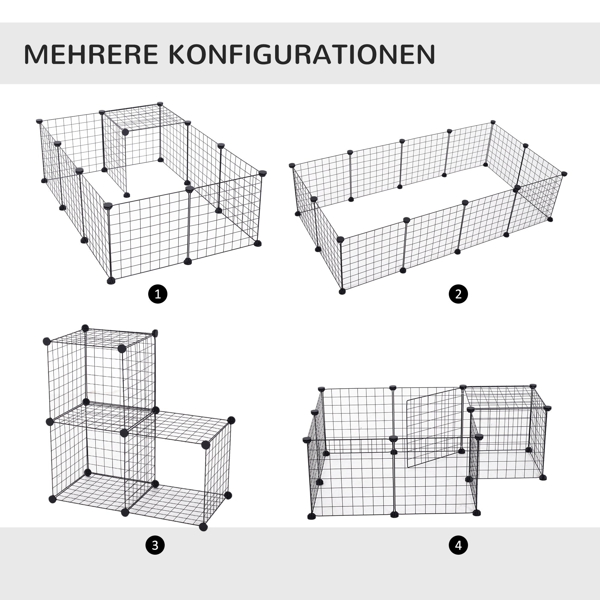 Grid Pen Playpen for Small Animals Playpen Small Animal Cage Metal Grid Flexible Adjustable Black 106 x 73 x 36 cm