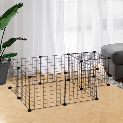 Grid Pen Playpen for Small Animals Playpen Small Animal Cage Metal Grid Flexible Adjustable Black 106 x 73 x 36 cm