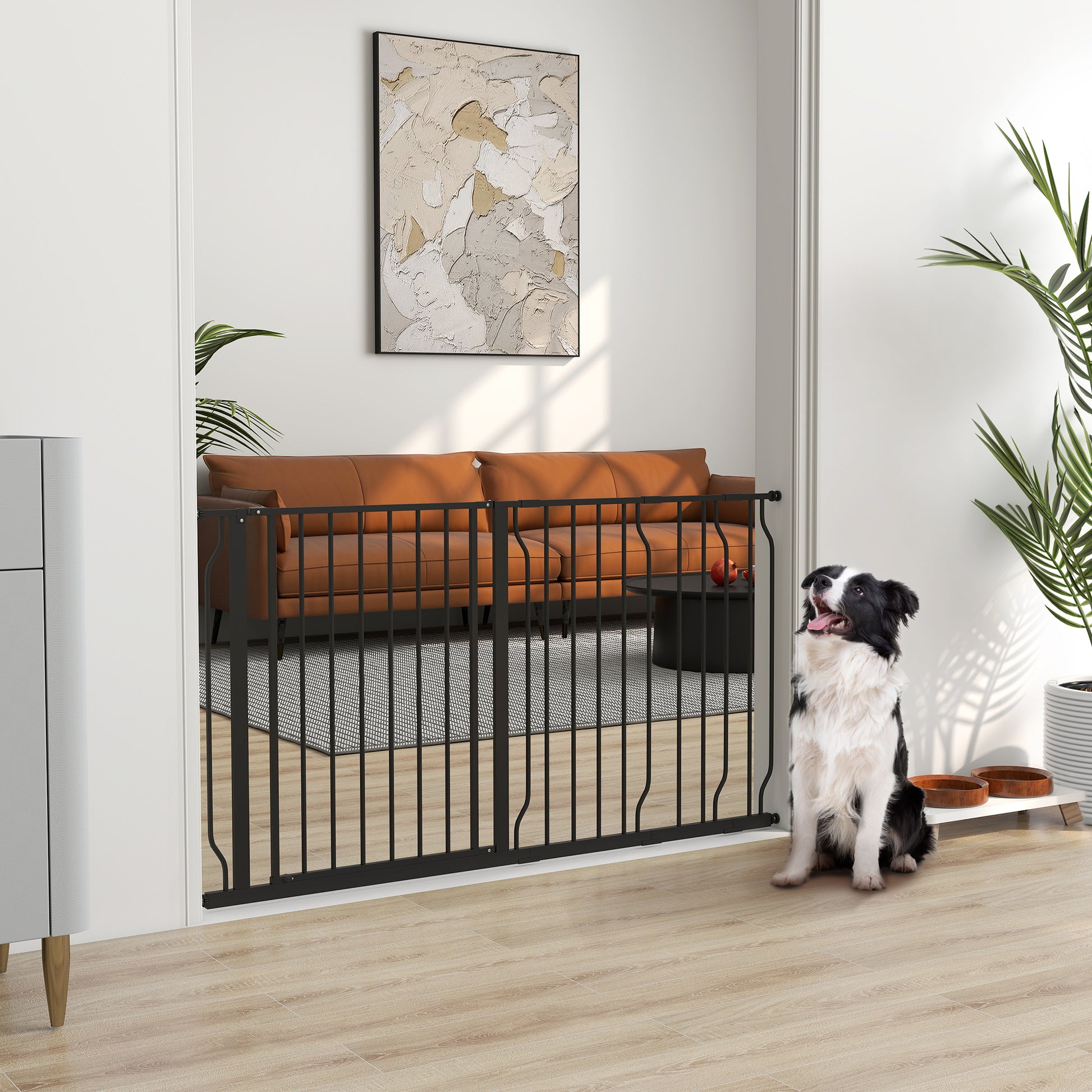 Door Guard Stair Gate with 10/20 cm Extension Door Gate without Drilling Stair Gate for Widths 75-145 cm Swiveling on Both Sides Steel Black