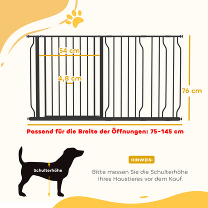 Door Guard Stair Gate with 10/20 cm Extension Door Gate without Drilling Stair Gate for Widths 75-145 cm Swiveling on Both Sides Steel Black