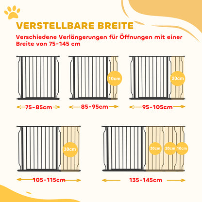 Door Guard Stair Gate with 10/20 cm Extension Door Gate without Drilling Stair Gate for Widths 75-145 cm Swiveling on Both Sides Steel Black