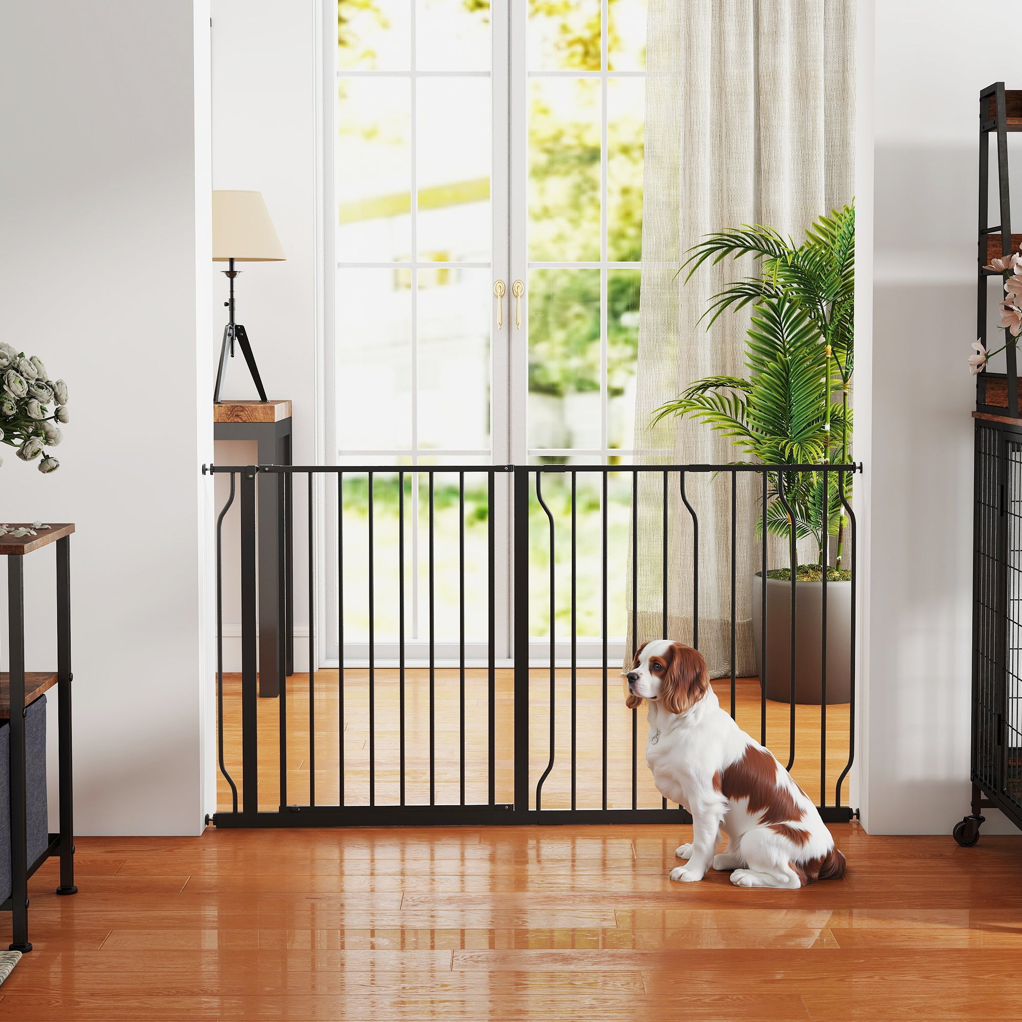 Door Guard Stair Gate with 10/20 cm Extension Door Gate without Drilling Stair Gate for Widths 75-145 cm Swiveling on Both Sides Steel Black