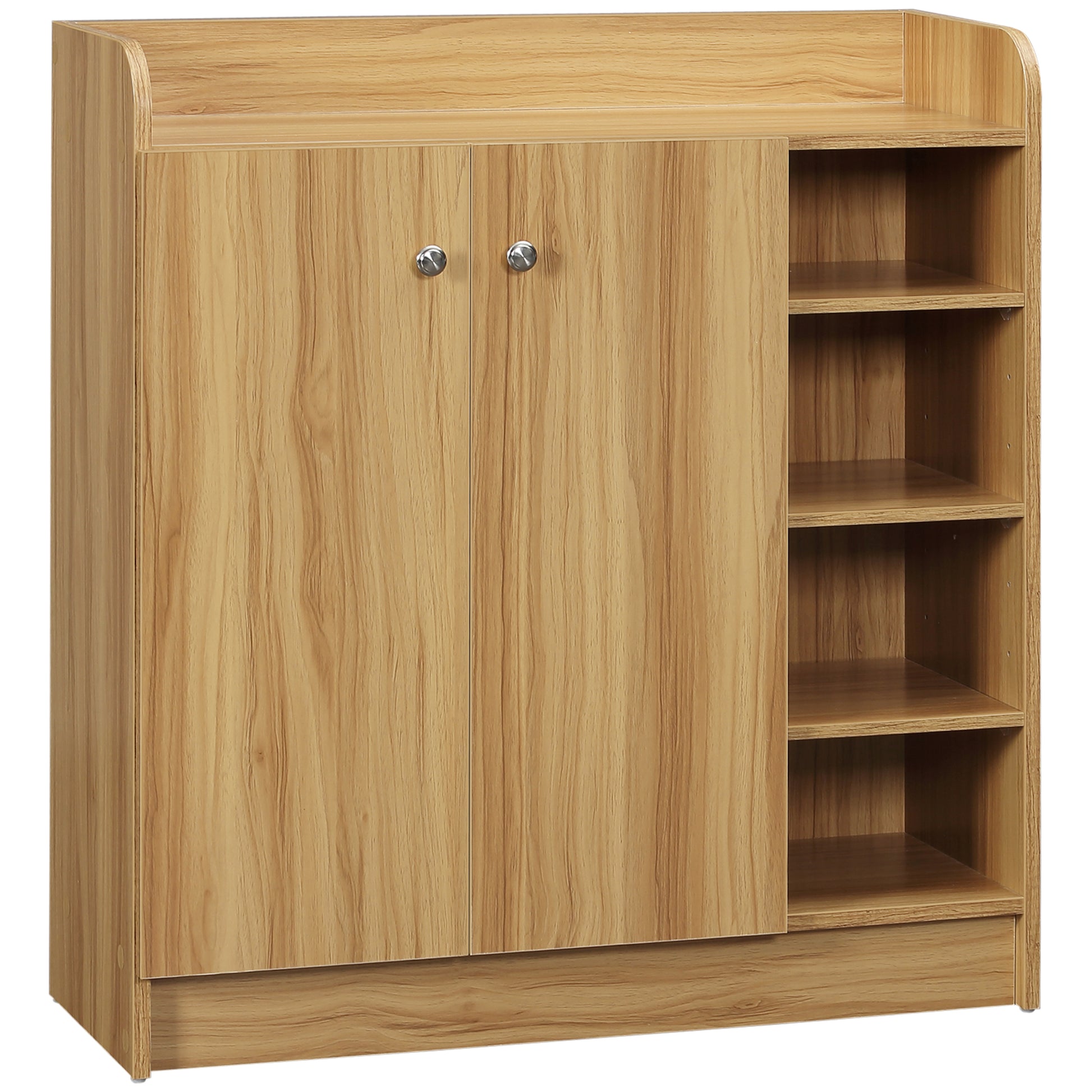 Shoe Storage Cabinet for Entryway - Shoe Cabinet with 4 Open Compartments and Double Door Closet - Adjustable Shelf - 83L x 30W x 90H cm - Brown
