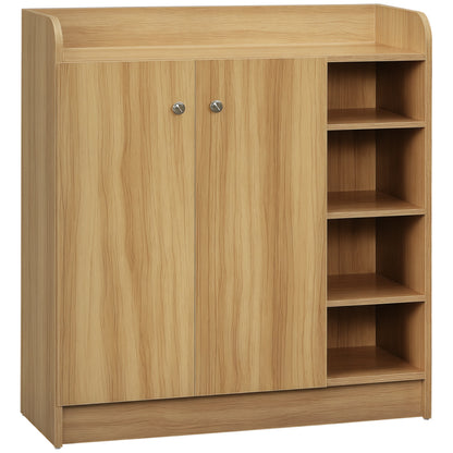 Shoe Storage Cabinet for Entryway - Shoe Cabinet with 4 Open Compartments and Double Door Closet - Adjustable Shelf - 83L x 30W x 90H cm - Brown