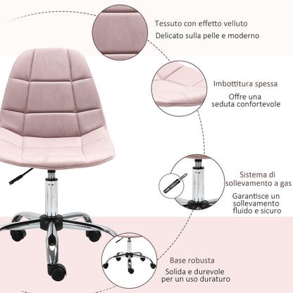 Swivel Office Chair, Ergonomic and Adjustable Design Without Armrests, Pink, 59x59x81-91cm