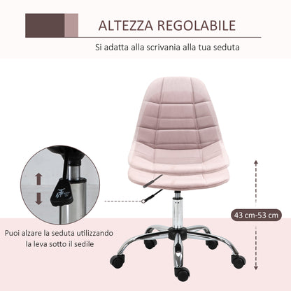 Swivel Office Chair, Ergonomic and Adjustable Design Without Armrests, Pink, 59x59x81-91cm