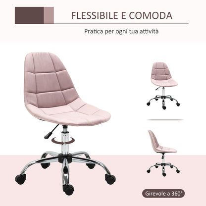 Swivel Office Chair, Ergonomic and Adjustable Design Without Armrests, Pink, 59x59x81-91cm