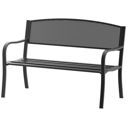 2-Seater Garden Bench Outdoor Bench with Steel Mesh Backrest Load 240 kg for Patio Terrace Balcony 127x60x87 cm Black