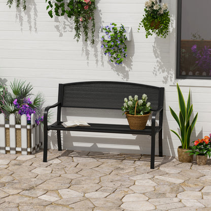 2-Seater Garden Bench Outdoor Bench with Steel Mesh Backrest Load 240 kg for Patio Terrace Balcony 127x60x87 cm Black
