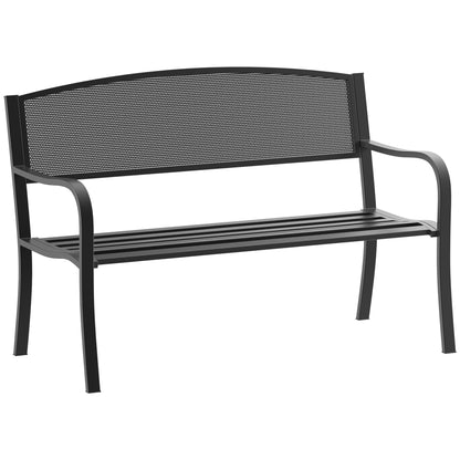 2-Seater Garden Bench Outdoor Bench with Steel Mesh Backrest Load 240 kg for Patio Terrace Balcony 127x60x87 cm Black