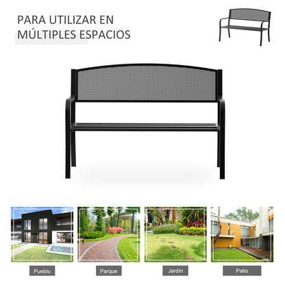 2-Seater Garden Bench Outdoor Bench with Steel Mesh Backrest Load 240 kg for Patio Terrace Balcony 127x60x87 cm Black