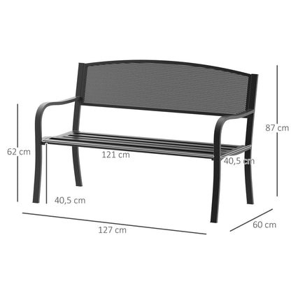 2-Seater Garden Bench Outdoor Bench with Steel Mesh Backrest Load 240 kg for Patio Terrace Balcony 127x60x87 cm Black