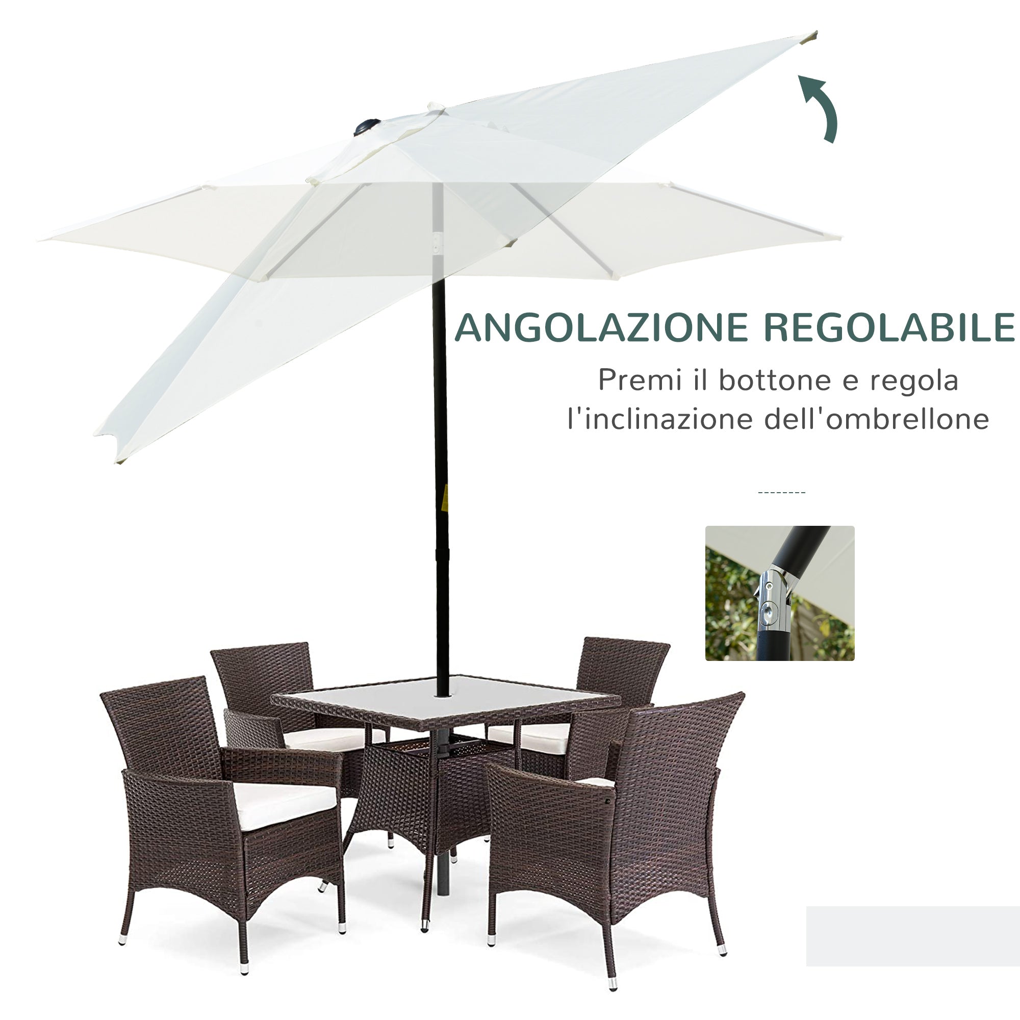 Garden Umbrella 2.6x2.5 m Anti-UV Protection 30+ with Tilt Head, Aluminum Pole and 6 Ribs, Cream White