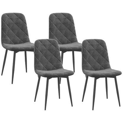 Set of 4 Modern Dining Chairs Upholstered in Velvet with Steel Legs for Living Room 45x54x87 cm Gray