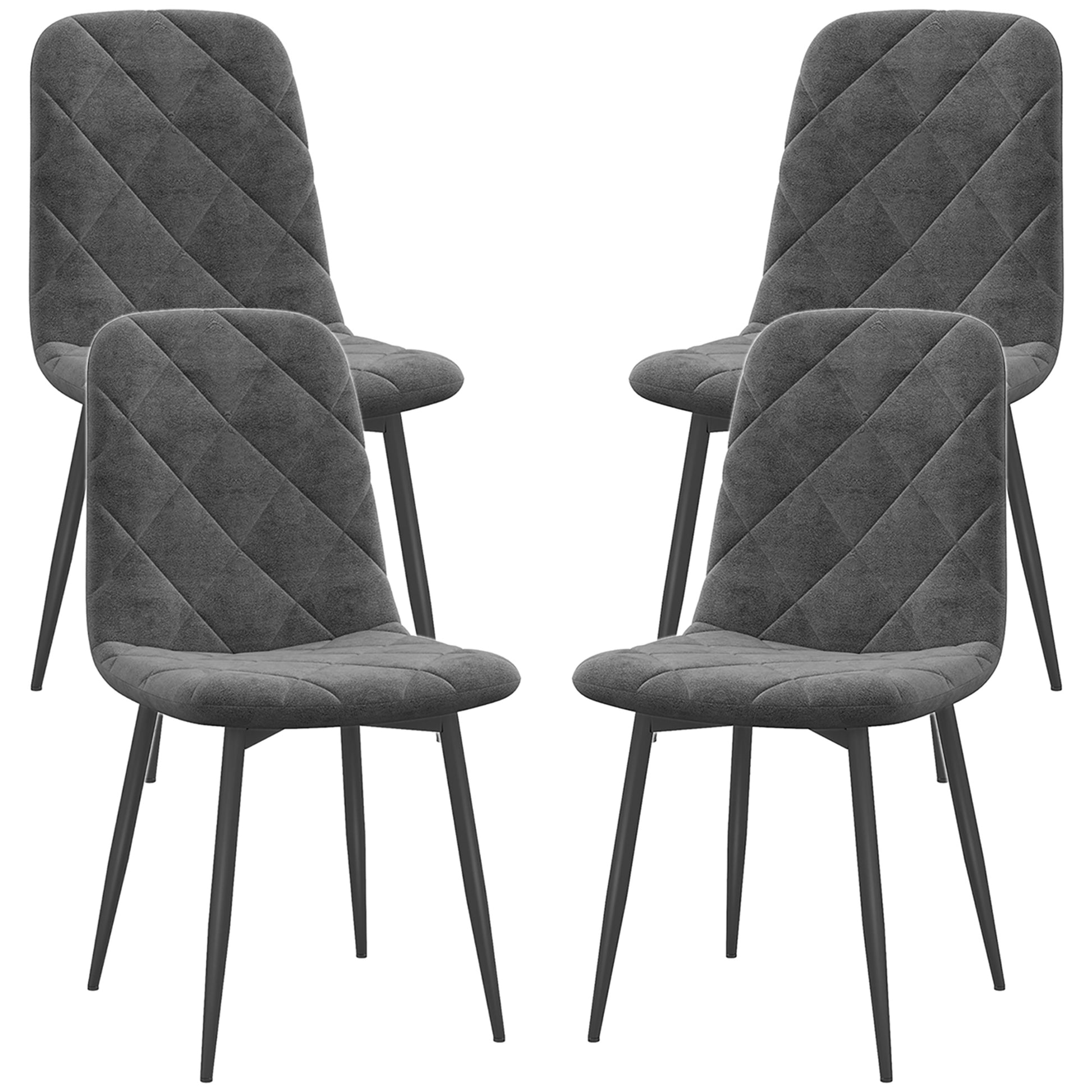 Set of 4 Modern Dining Chairs Upholstered in Velvet with Steel Legs for Living Room 45x54x87 cm Gray