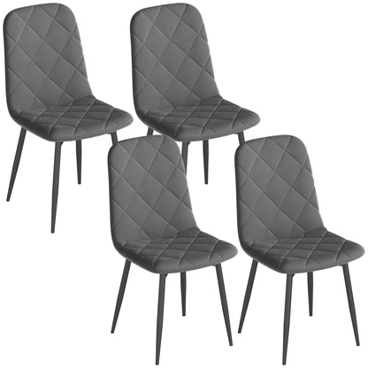 Set of 4 Modern Dining Chairs Upholstered in Velvet with Steel Legs for Living Room 45x54x87 cm Gray
