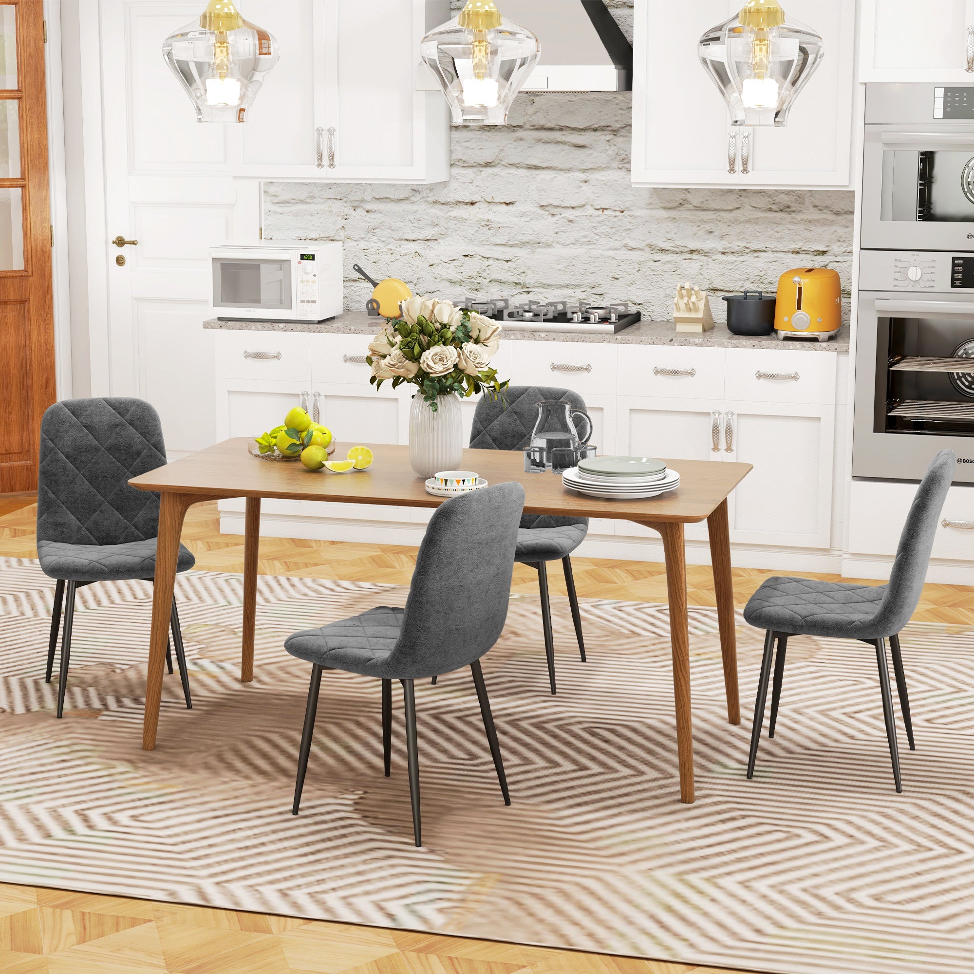 Set of 4 Modern Dining Chairs Upholstered in Velvet with Steel Legs for Living Room 45x54x87 cm Gray