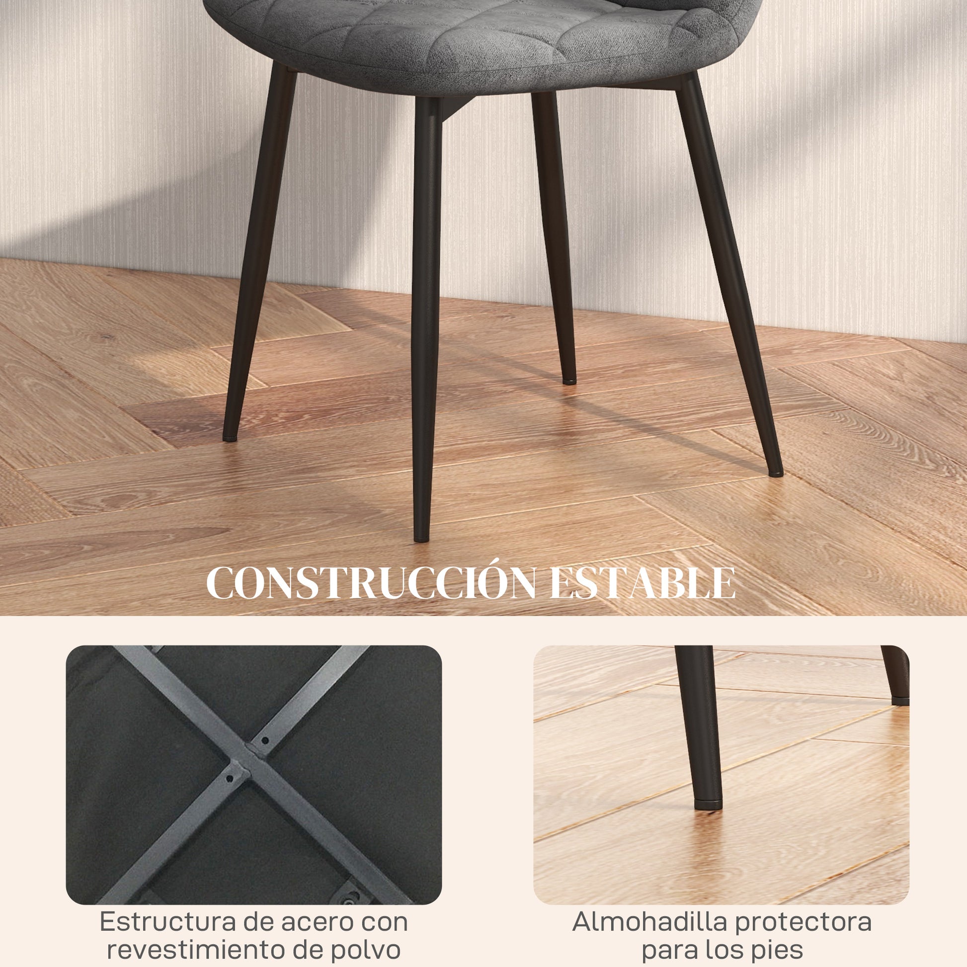 Set of 4 Modern Dining Chairs Upholstered in Velvet with Steel Legs for Living Room 45x54x87 cm Gray