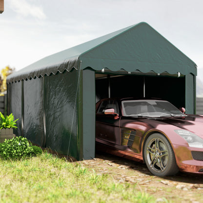 Carport Garage Tent 3 x 6m Outdoor Car Shelter Storage Tent with 2 Roll-Up Doors, 200g PE Fabric, UV Resistant and Waterproof Carport for Cars, Trucks, Boats, Green
