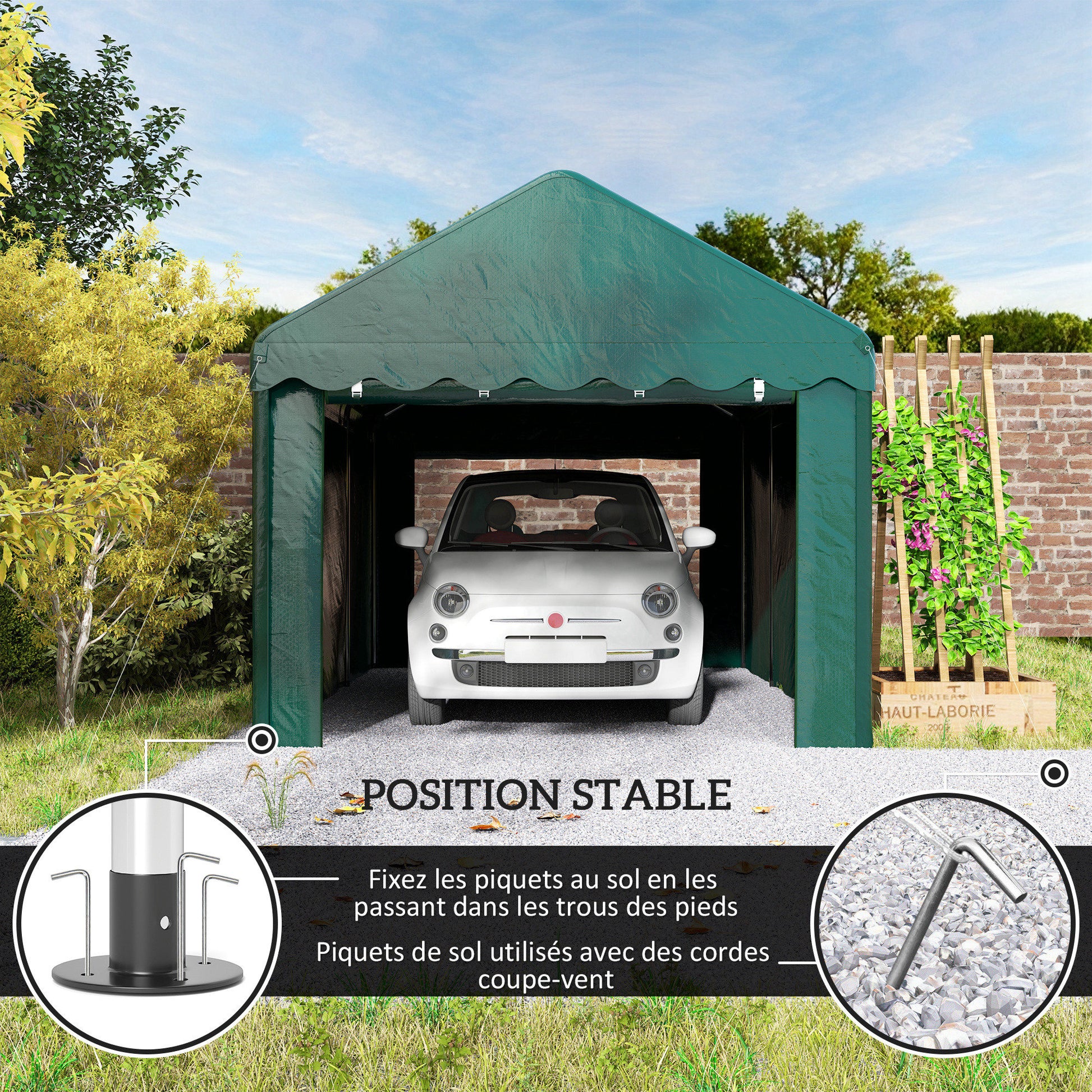 Carport Garage Tent 3 x 6m Outdoor Car Shelter Storage Tent with 2 Roll-Up Doors, 200g PE Fabric, UV Resistant and Waterproof Carport for Cars, Trucks, Boats, Green