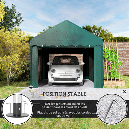 Carport Garage Tent 3 x 6m Outdoor Car Shelter Storage Tent with 2 Roll-Up Doors, 200g PE Fabric, UV Resistant and Waterproof Carport for Cars, Trucks, Boats, Green