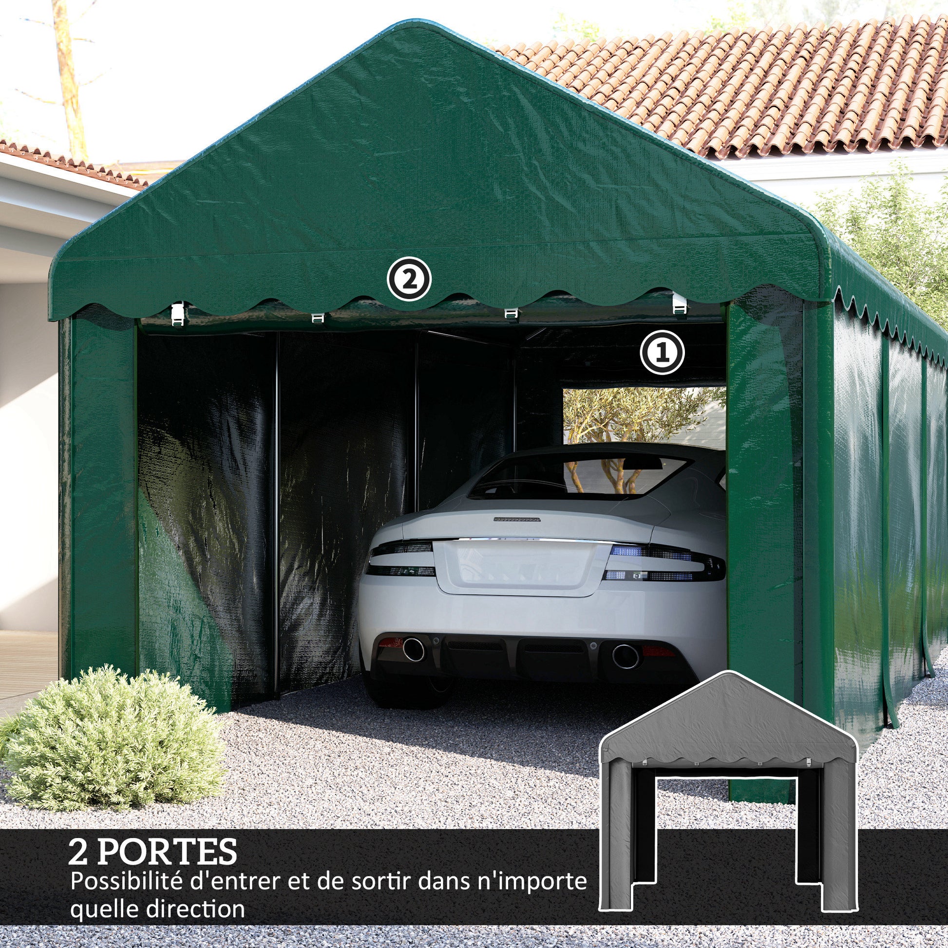 Carport Garage Tent 3 x 6m Outdoor Car Shelter Storage Tent with 2 Roll-Up Doors, 200g PE Fabric, UV Resistant and Waterproof Carport for Cars, Trucks, Boats, Green