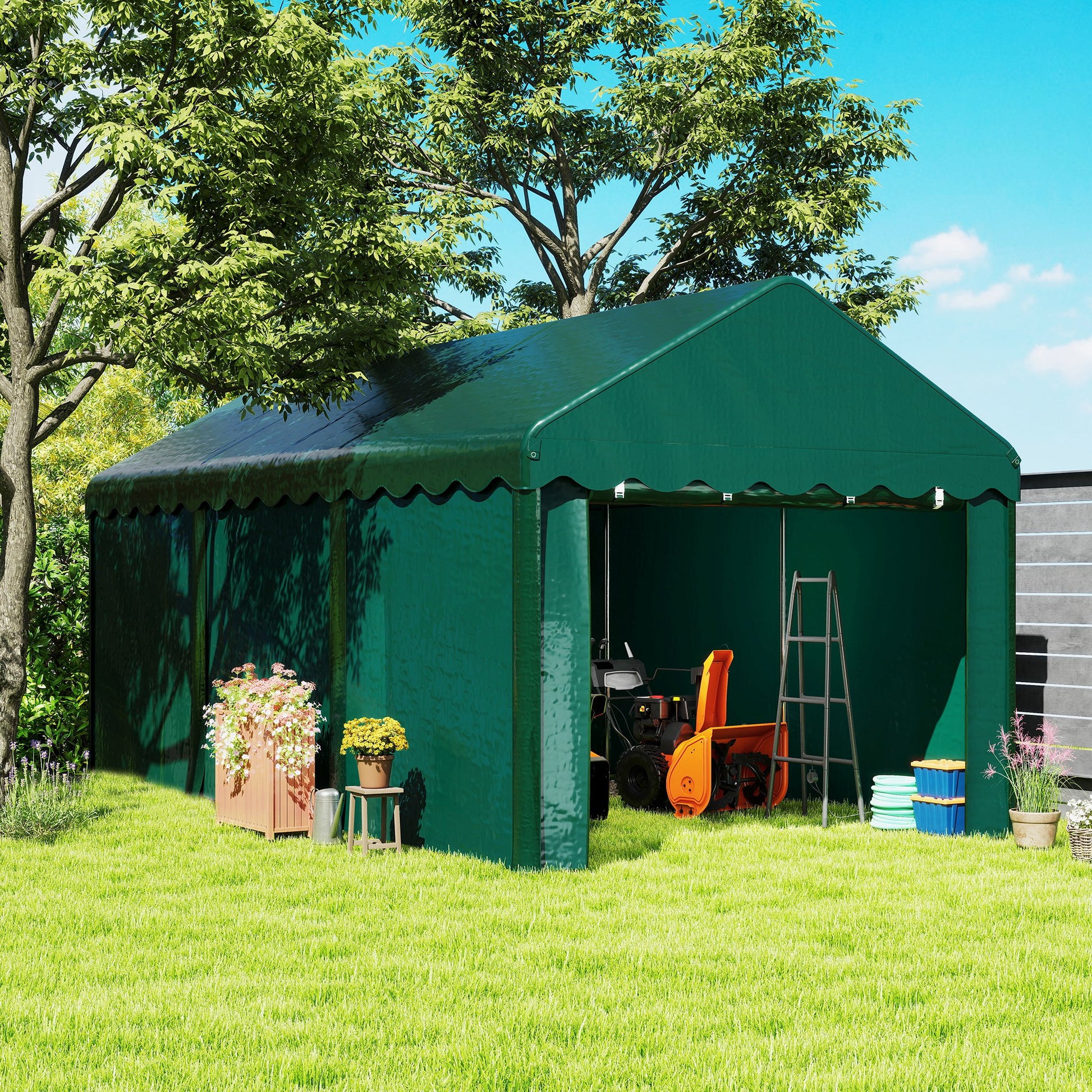 Carport Garage Tent 3 x 6m Outdoor Car Shelter Storage Tent with 2 Roll-Up Doors, 200g PE Fabric, UV Resistant and Waterproof Carport for Cars, Trucks, Boats, Green