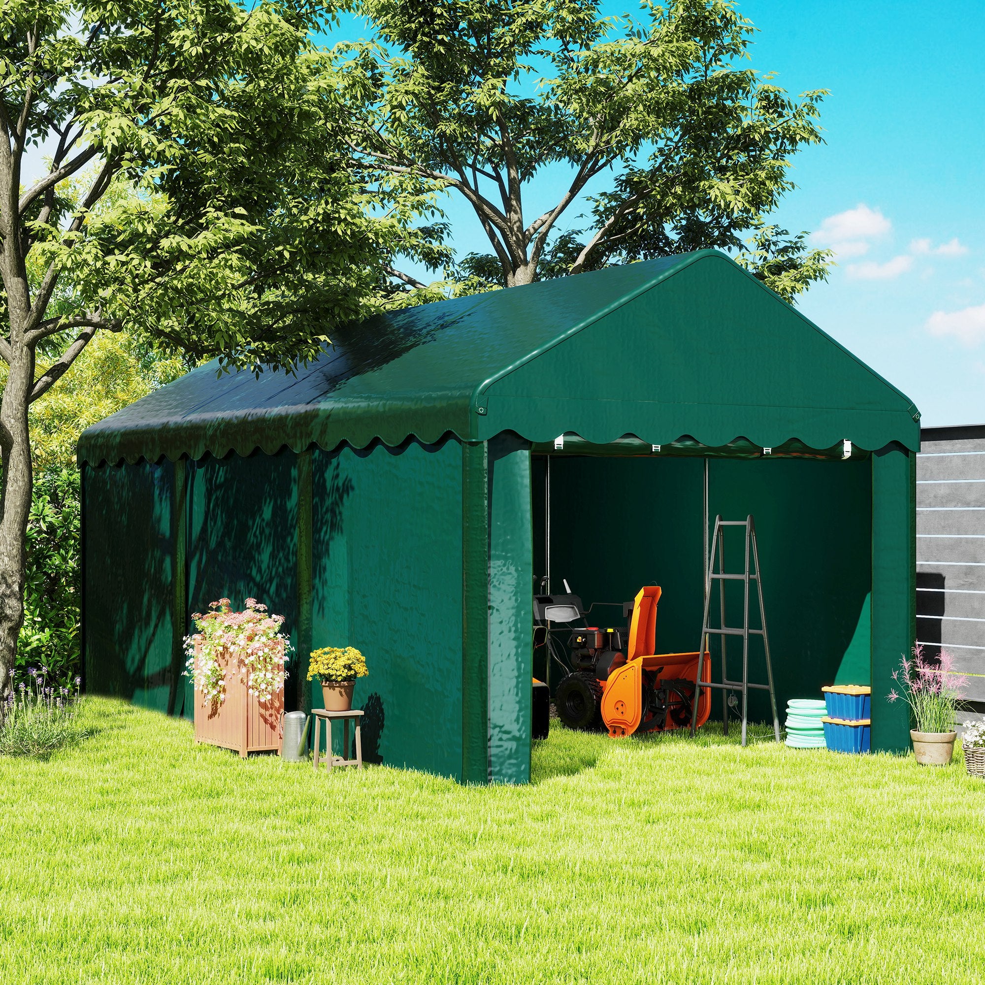 Carport Garage Tent 3 x 6m Outdoor Car Shelter Storage Tent with 2 Roll-Up Doors, 200g PE Fabric, UV Resistant and Waterproof Carport for Cars, Trucks, Boats, Green
