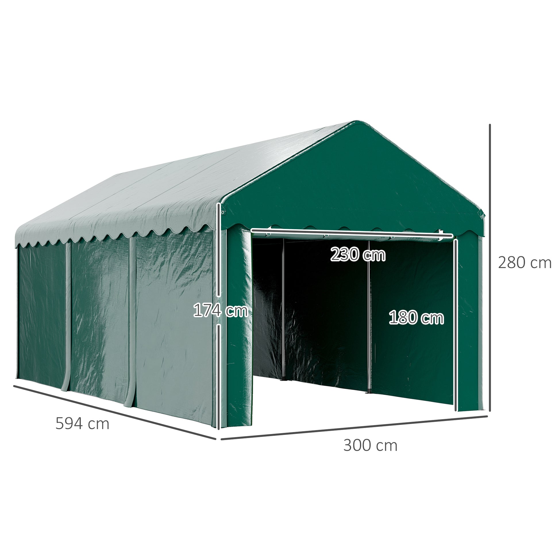 Carport Garage Tent 3 x 6m Outdoor Car Shelter Storage Tent with 2 Roll-Up Doors, 200g PE Fabric, UV Resistant and Waterproof Carport for Cars, Trucks, Boats, Green