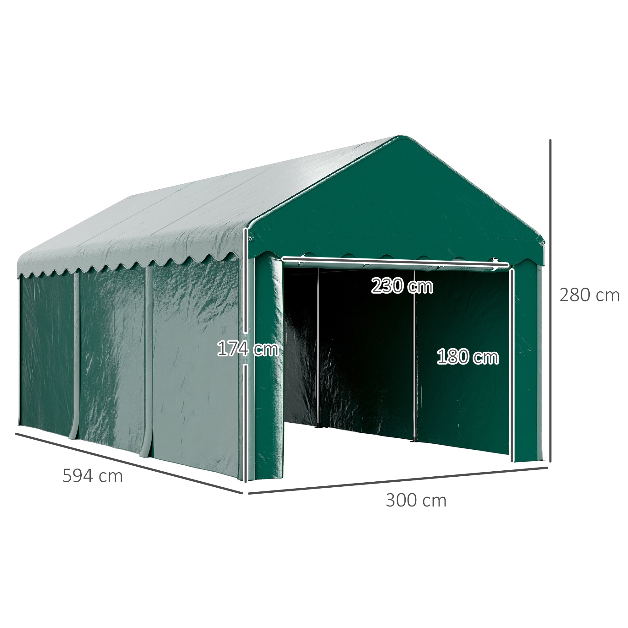 Carport Garage Tent 3 x 6m Outdoor Car Shelter Storage Tent with 2 Roll-Up Doors, 200g PE Fabric, UV Resistant and Waterproof Carport for Cars, Trucks, Boats, Green