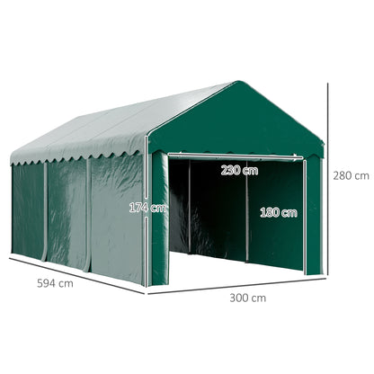 Carport Garage Tent 3 x 6m Outdoor Car Shelter Storage Tent with 2 Roll-Up Doors, 200g PE Fabric, UV Resistant and Waterproof Carport for Cars, Trucks, Boats, Green