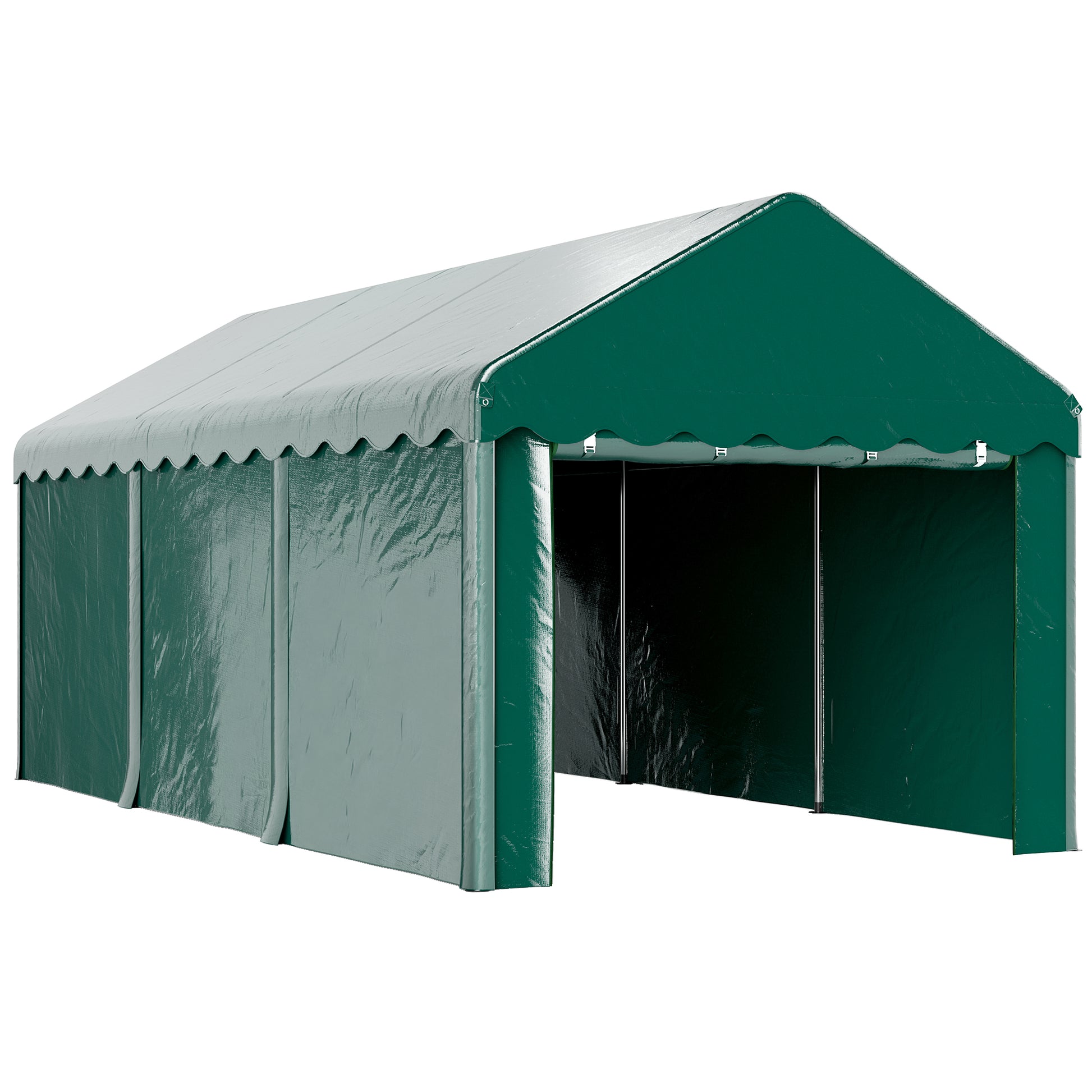 Carport Garage Tent 3 x 6m Outdoor Car Shelter Storage Tent with 2 Roll-Up Doors, 200g PE Fabric, UV Resistant and Waterproof Carport for Cars, Trucks, Boats, Green