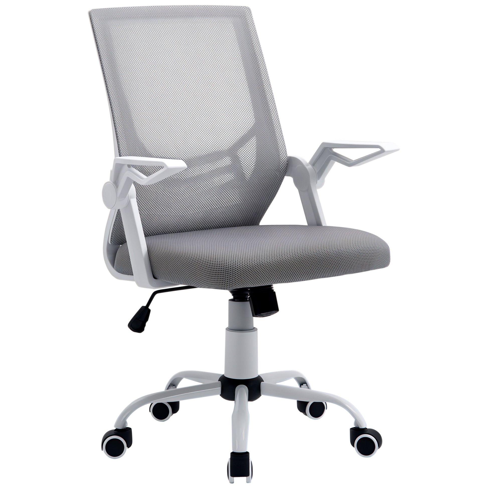 Ergonomic Office Chair Mesh Chair with Adjustable Height Foldable Armrests Breathable Lumbar Support for Teenagers Adults 62.5x55x94-104 cm Gray