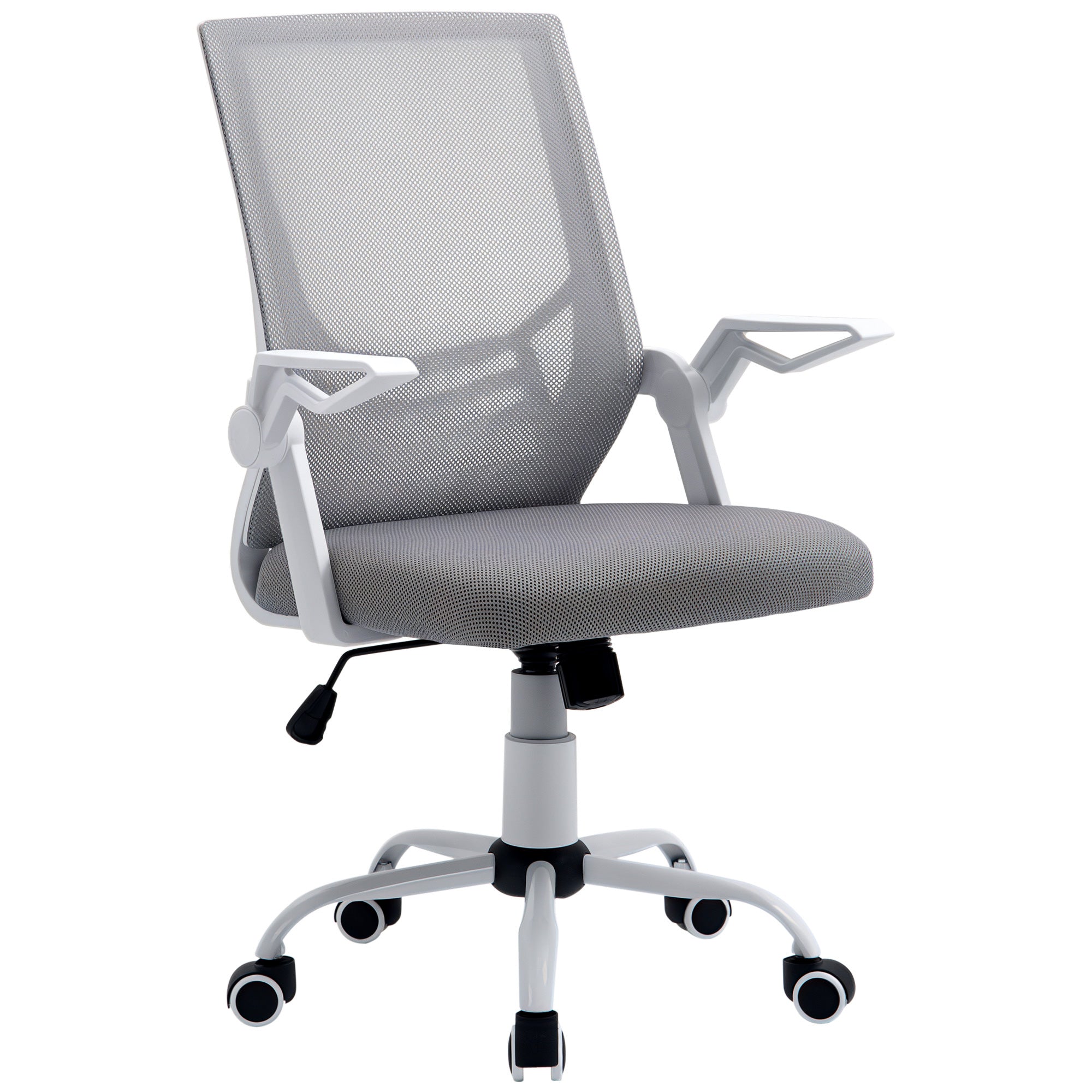 Ergonomic Office Chair Mesh Chair with Adjustable Height Foldable Armrests Breathable Lumbar Support for Teenagers Adults 62.5x55x94-104 cm Gray