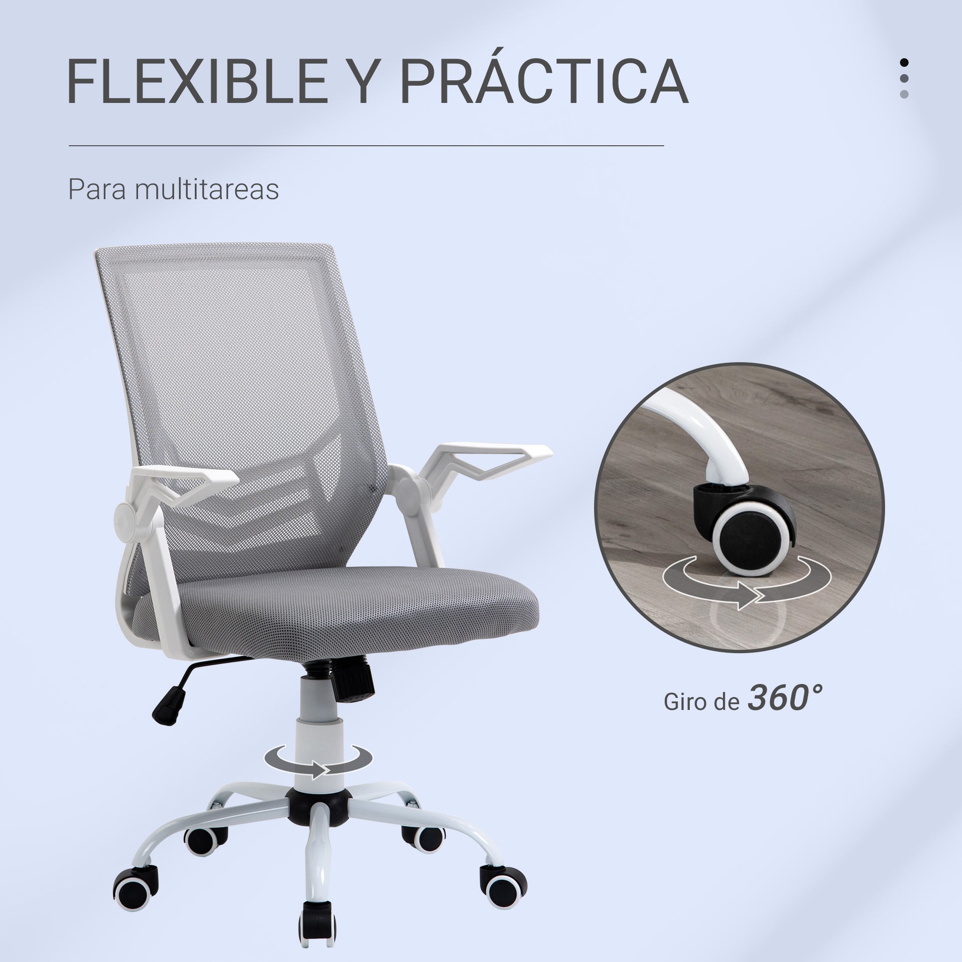 Ergonomic Office Chair Mesh Chair with Adjustable Height Foldable Armrests Breathable Lumbar Support for Teenagers Adults 62.5x55x94-104 cm Gray