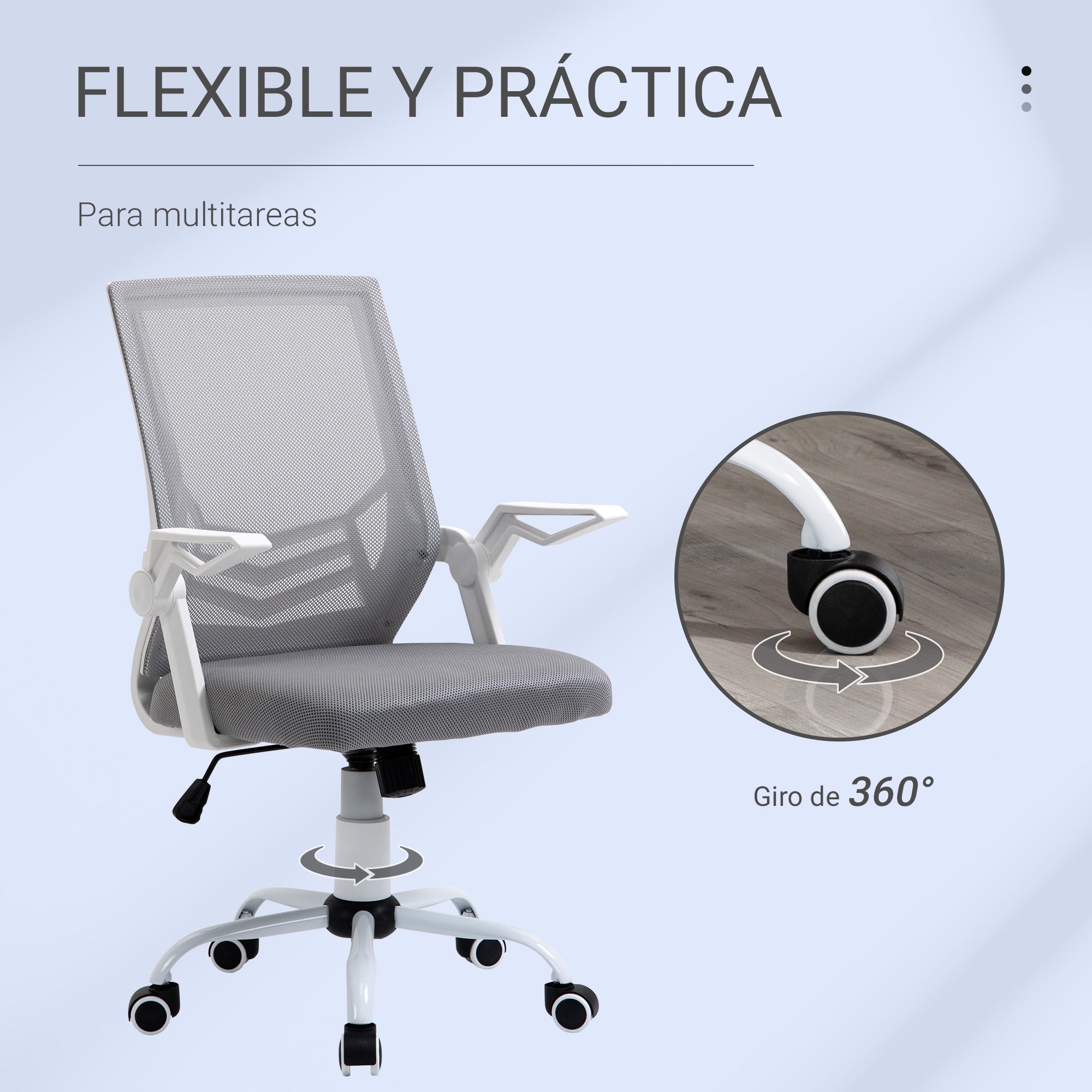 Ergonomic Office Chair Mesh Chair with Adjustable Height Foldable Armrests Breathable Lumbar Support for Teenagers Adults 62.5x55x94-104 cm Gray