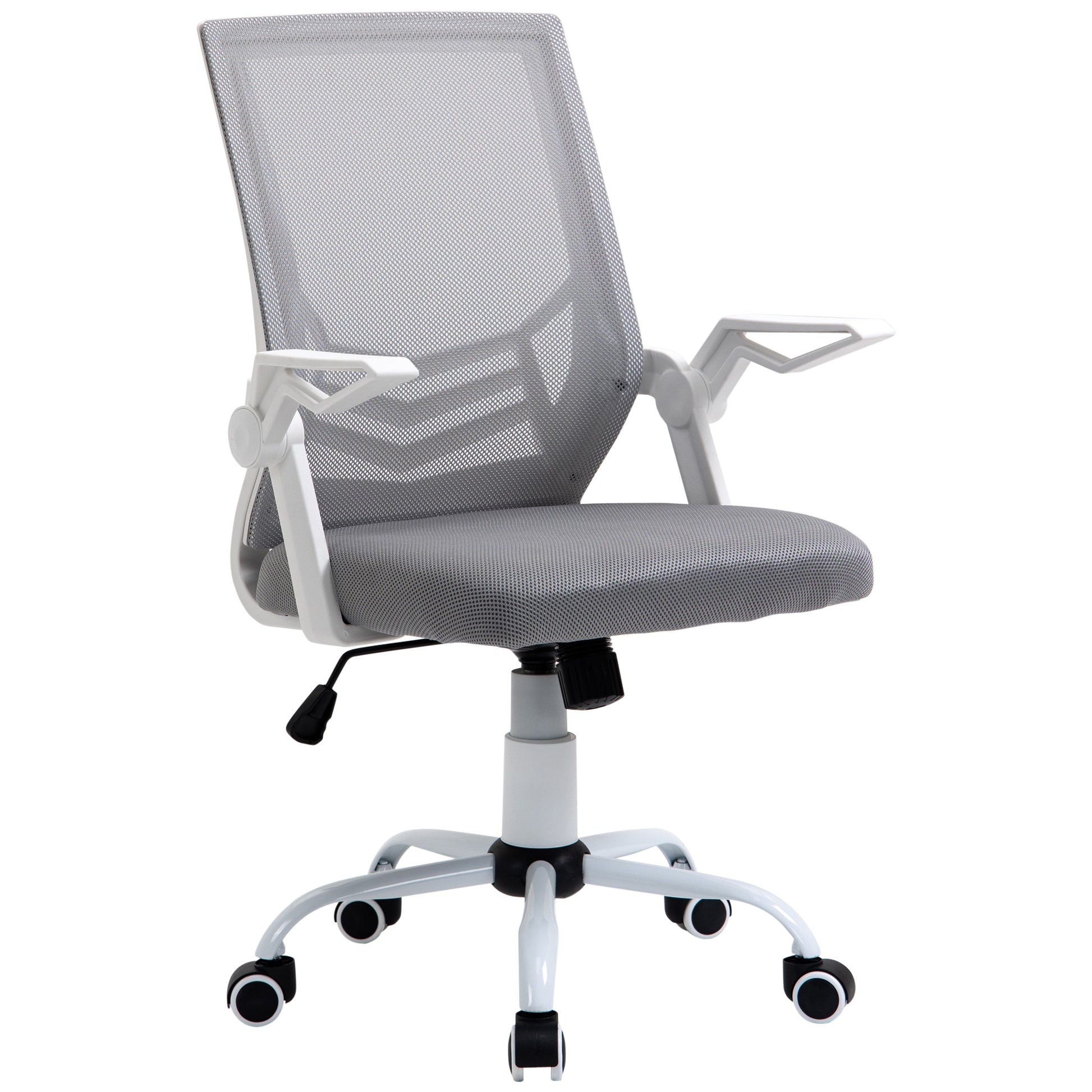 Ergonomic Office Chair Mesh Chair with Adjustable Height Foldable Armrests Breathable Lumbar Support for Teenagers Adults 62.5x55x94-104 cm Gray