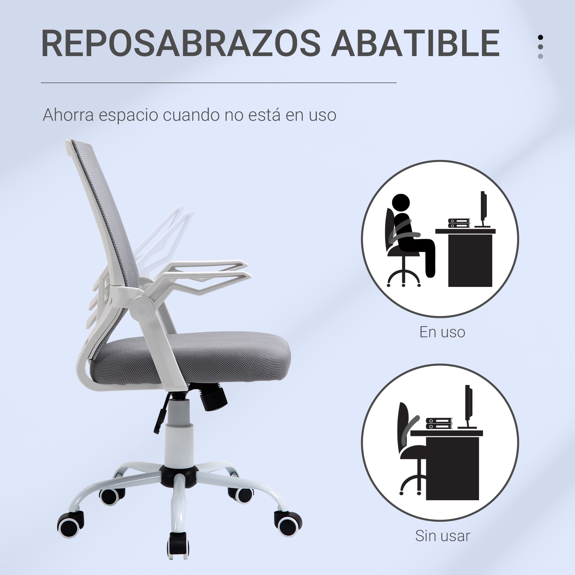 Ergonomic Office Chair Mesh Chair with Adjustable Height Foldable Armrests Breathable Lumbar Support for Teenagers Adults 62.5x55x94-104 cm Gray