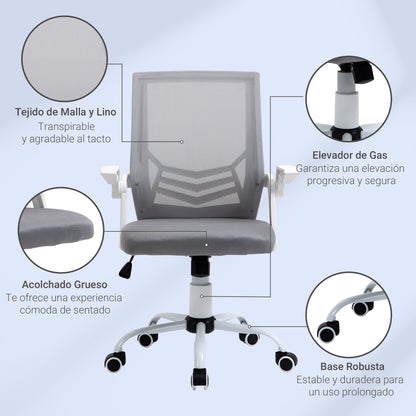 Ergonomic Office Chair Mesh Chair with Adjustable Height Foldable Armrests Breathable Lumbar Support for Teenagers Adults 62.5x55x94-104 cm Gray