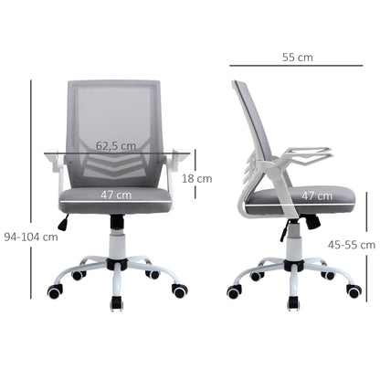 Ergonomic Office Chair Mesh Chair with Adjustable Height Foldable Armrests Breathable Lumbar Support for Teenagers Adults 62.5x55x94-104 cm Gray