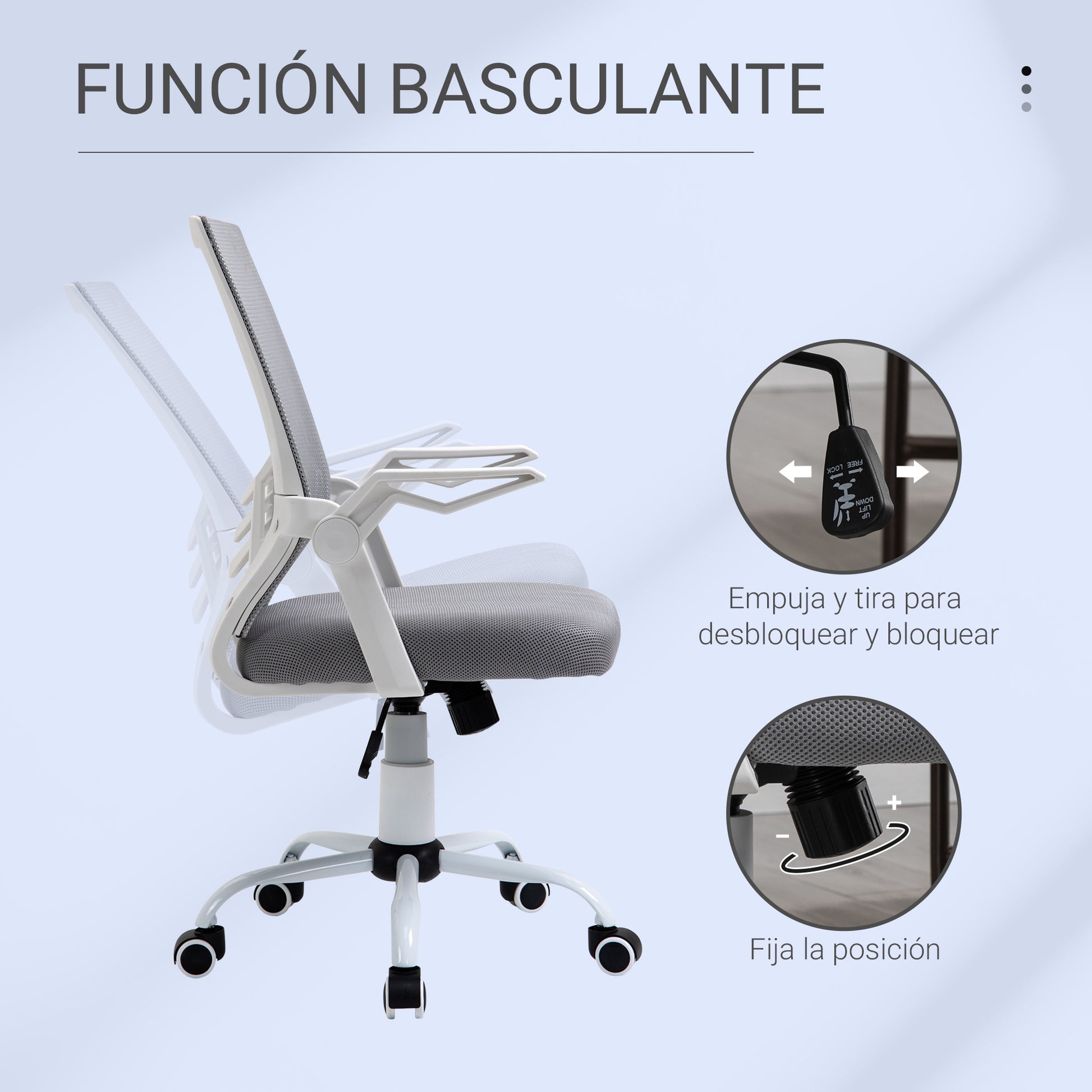 Ergonomic Office Chair Mesh Chair with Adjustable Height Foldable Armrests Breathable Lumbar Support for Teenagers Adults 62.5x55x94-104 cm Gray