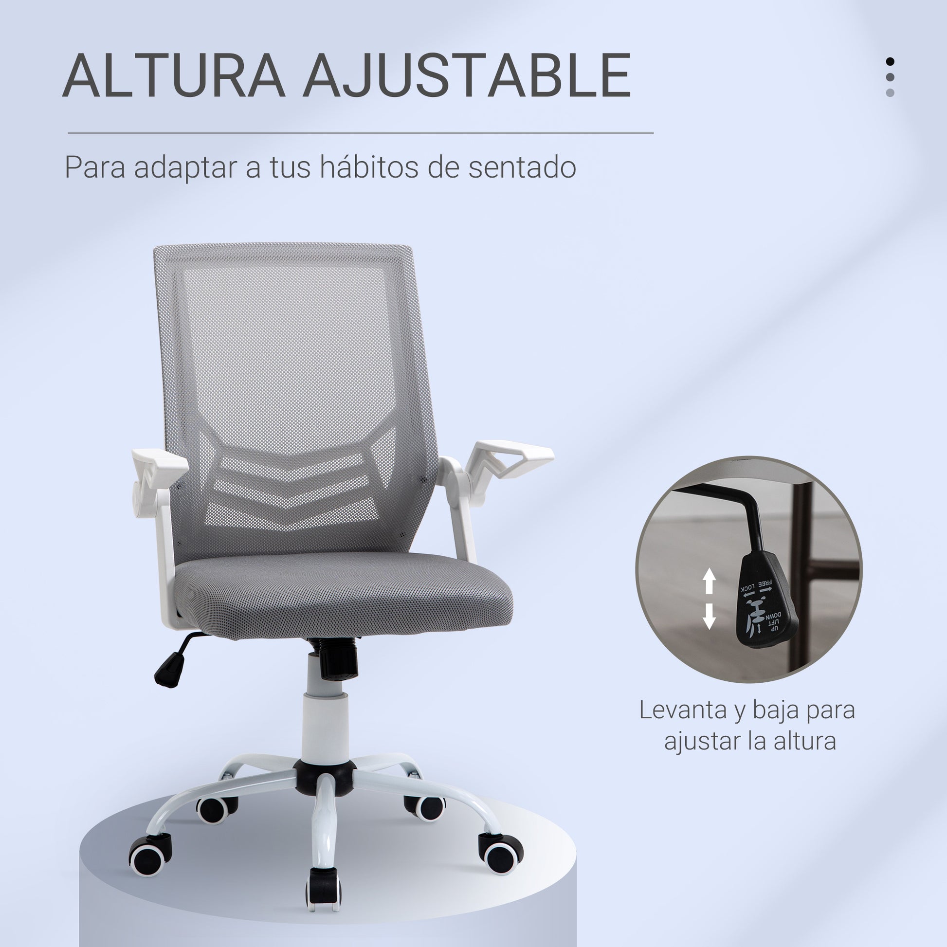 Ergonomic Office Chair Mesh Chair with Adjustable Height Foldable Armrests Breathable Lumbar Support for Teenagers Adults 62.5x55x94-104 cm Gray