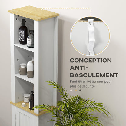 White Bathroom Column Cabinet High Toilet Cupboard with 3 Adjustable Shelves 34 x 23 x 165 cm