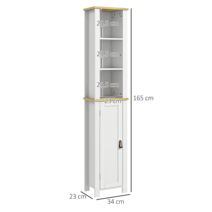 White Bathroom Column Cabinet High Toilet Cupboard with 3 Adjustable Shelves 34 x 23 x 165 cm